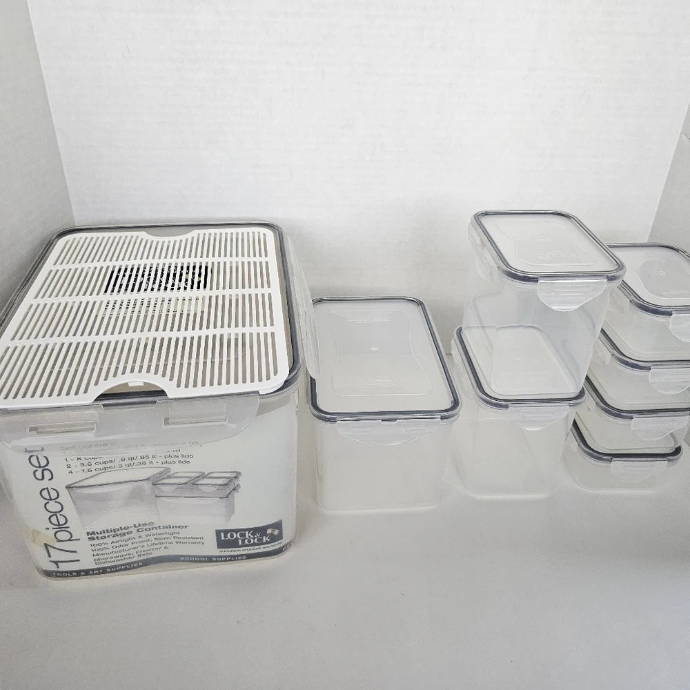 Lock & Lock Set Of 17 Multi-Use Nesting Storage Containers & Lids Vintage NOS